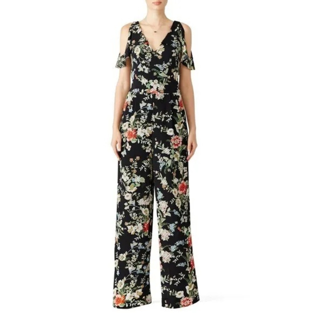 Slate & Willow Black Floral Cold Shoulder Jumpsuit 10